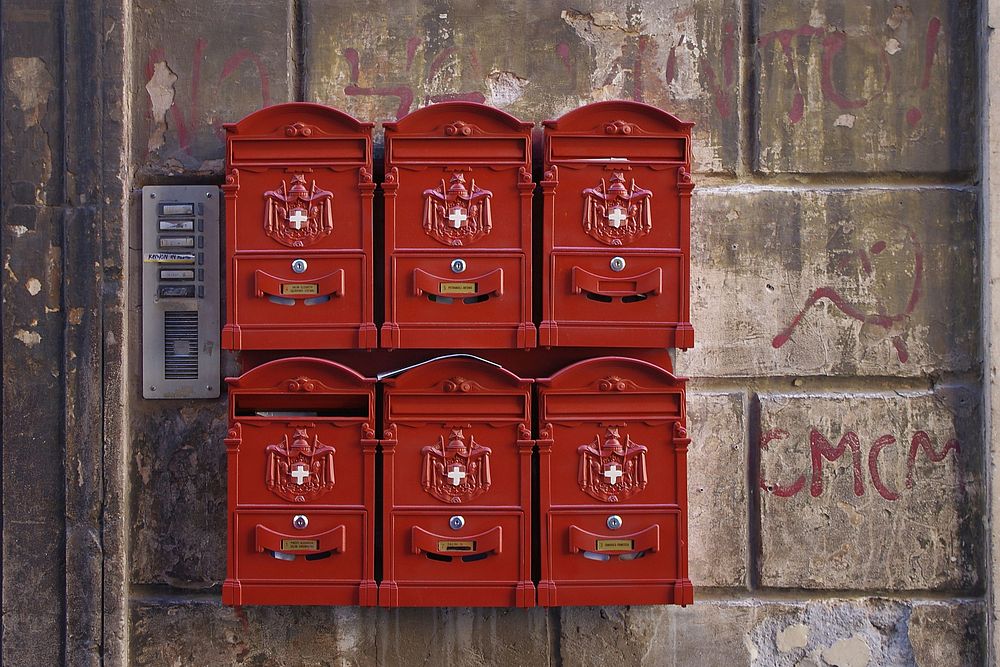 Free red mail boxes photo, public domain post CC0 image.