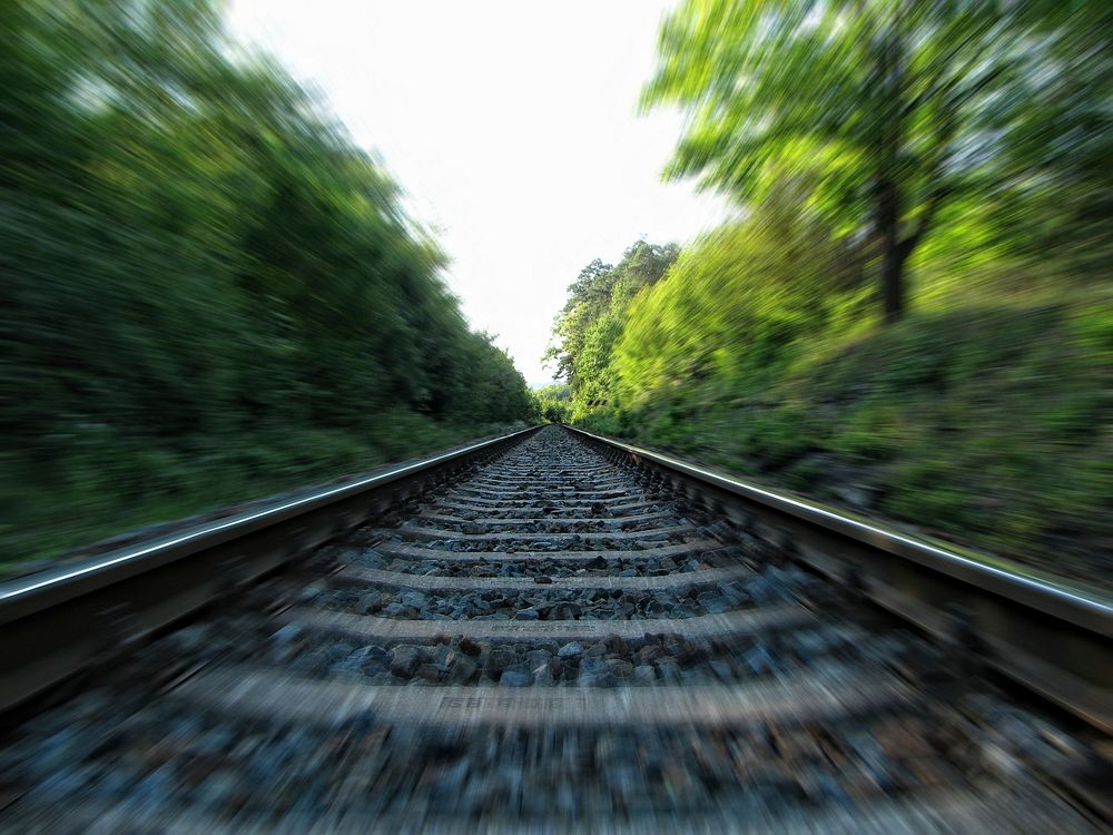 Free railway in motion image, public domain CC0 photo.