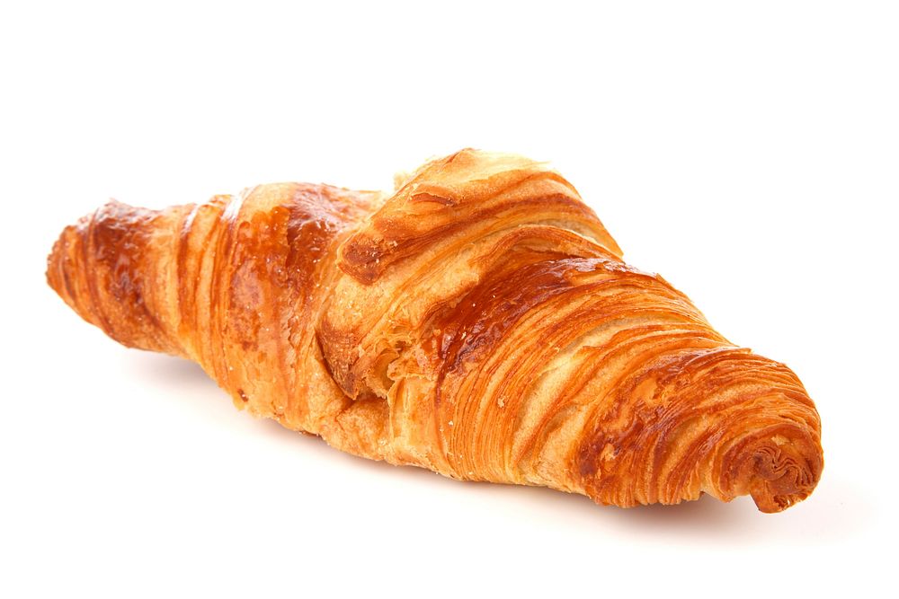 Free close up one croissant with white background image, public domain food CC0 photo.