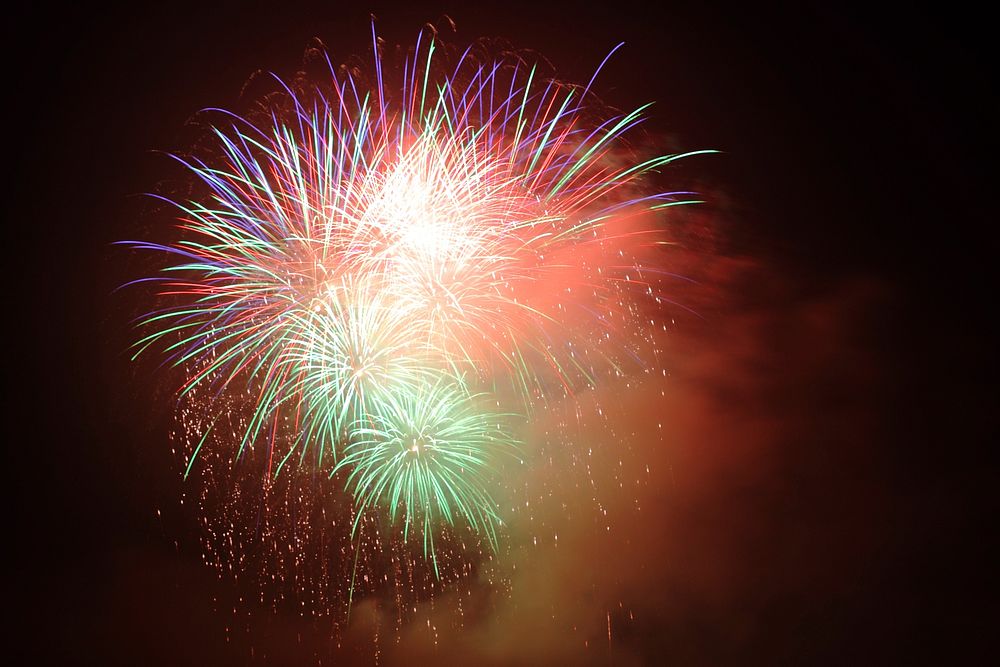 New year celebration, fireworks in black sky, free public domain CC0 photo.