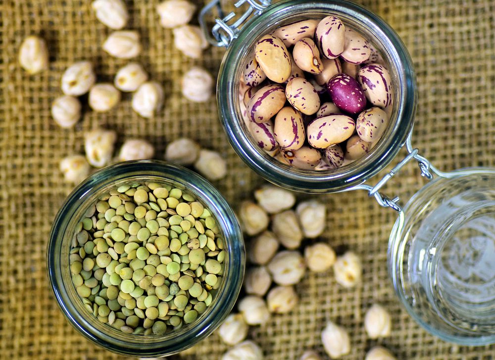 Free top view of beans and seeds in jar image, public domain CC0 photo.