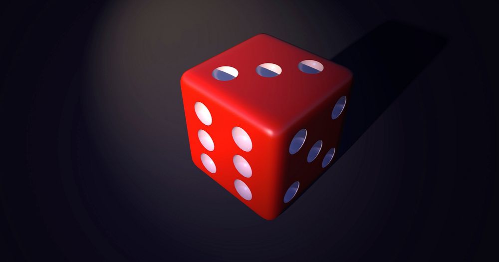 Free red dice, black background image, public domain game CC0 photo.