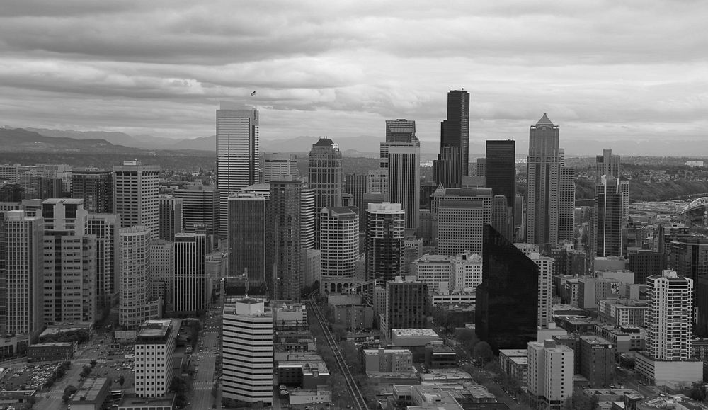 Free Seattle grayscale image, public domain travel CC0 photo.