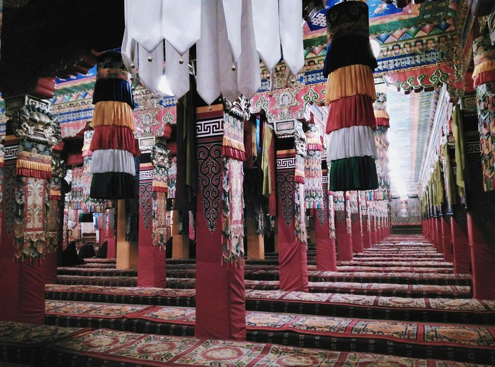 Interior of Buddhist temple, free public domain CC0 image.