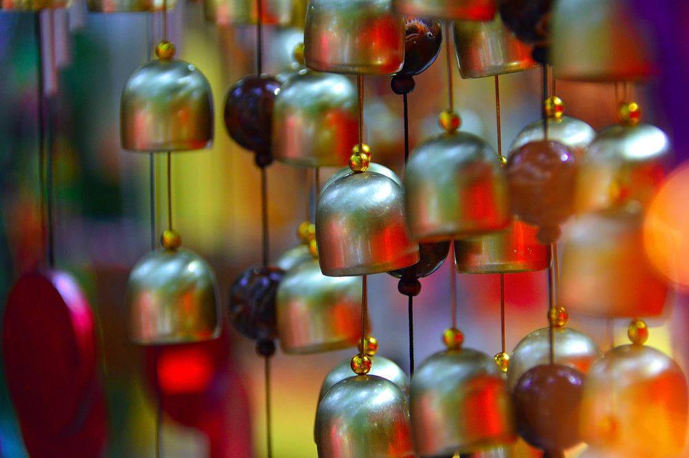 Bells hanging at temple, free public domain CC0 image.