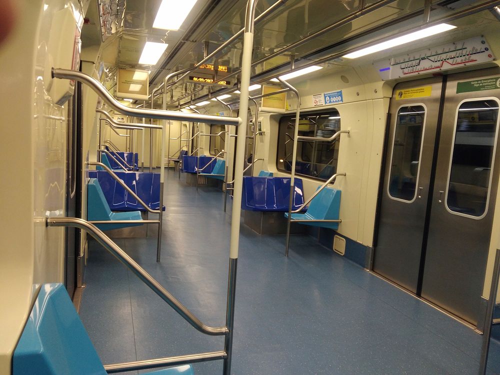 Free empty seats inside metro train public domain CC0 photo.