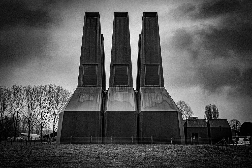 Free black and white heating plant photo, public domain grayscale CC0 image.