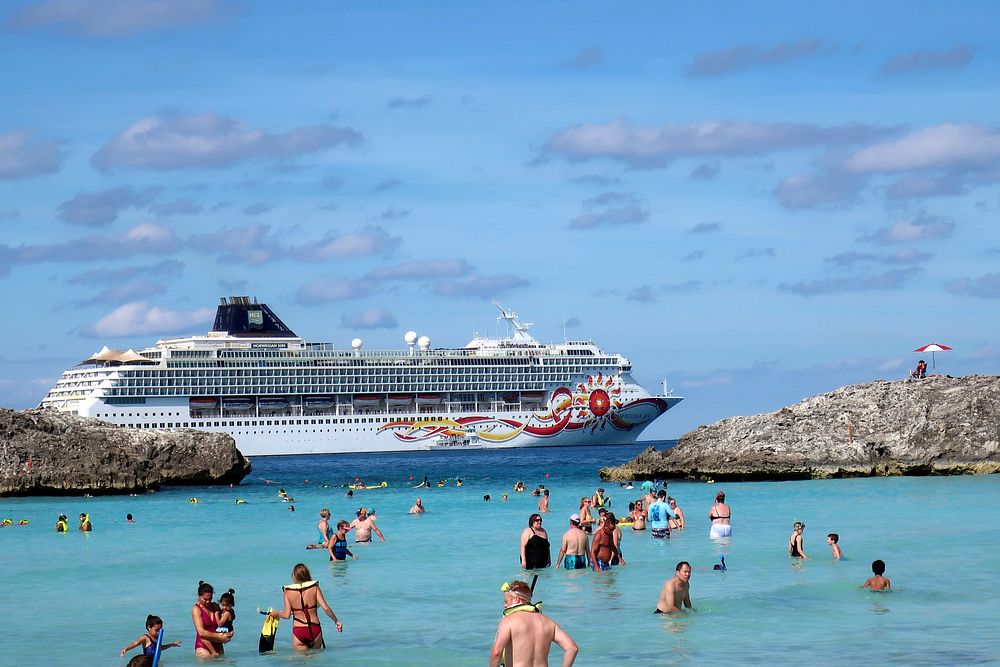 Big cruise ship in sea, The Caribbean, 13 December 2019. View public domain image source here 