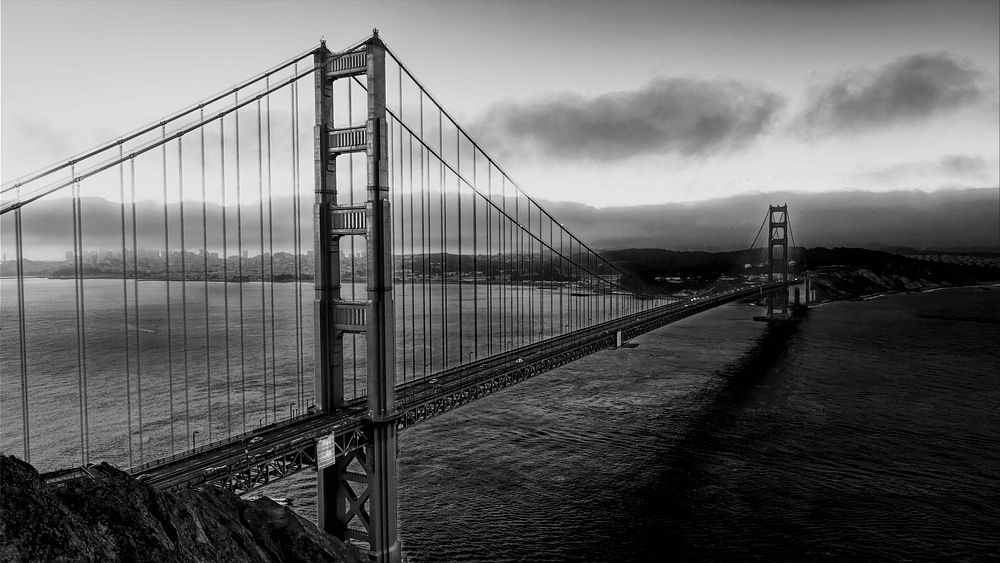 Free Golden Gate Bridge, black and white image, public domain travel CC0 photo.