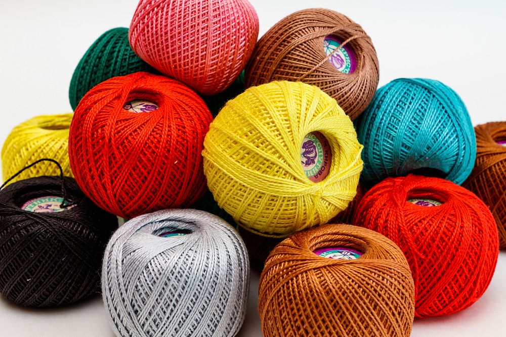 Free colorful crochet thread balls photo, public domain CC0 image.