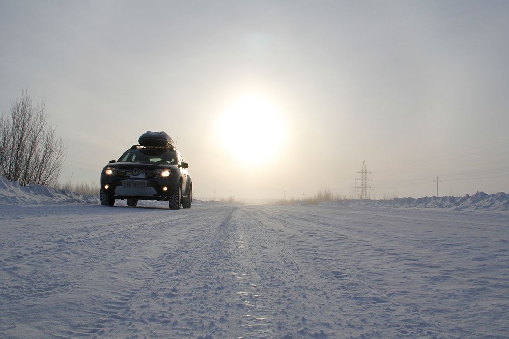 Free truck on road in winter image, public domain car CC0 photo.