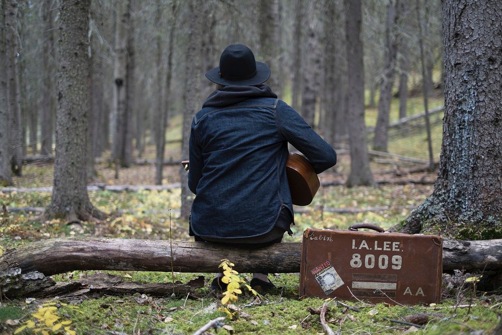 Free playing guitar in nature image, public domain musical instrument CC0 photo.