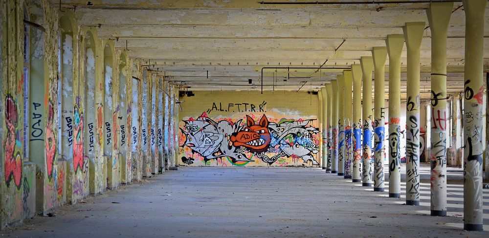 Free graffiti on wall inside abandoned building image, public domain CC0 photo.