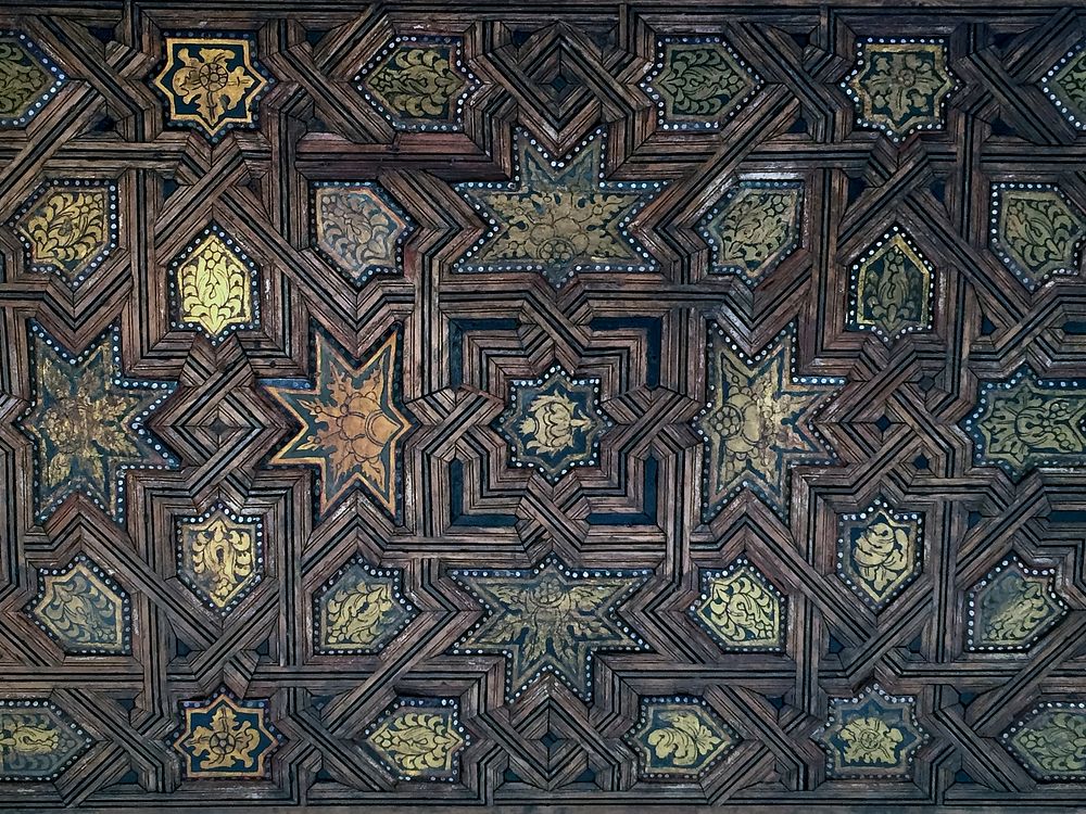 Geometric wooden decor from Granada, free public domain CC0 image.