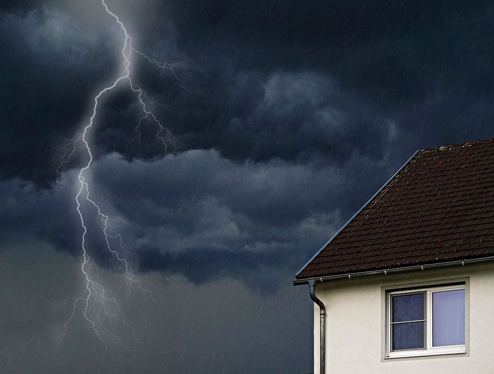 Free house with thunderstorm in background image, public domain CC0 photo.