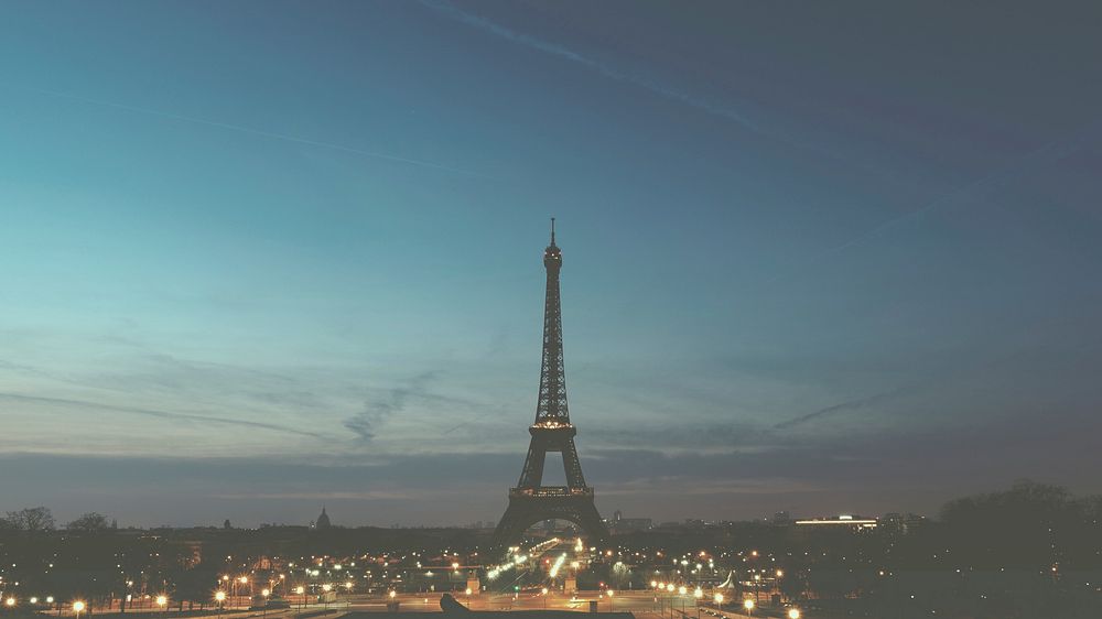 Free Paris Eiffel Tower during sunset photo, public domain building CC0 image.