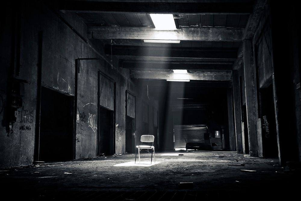 Free chair in abandoned building image, public domain CC0 photo.