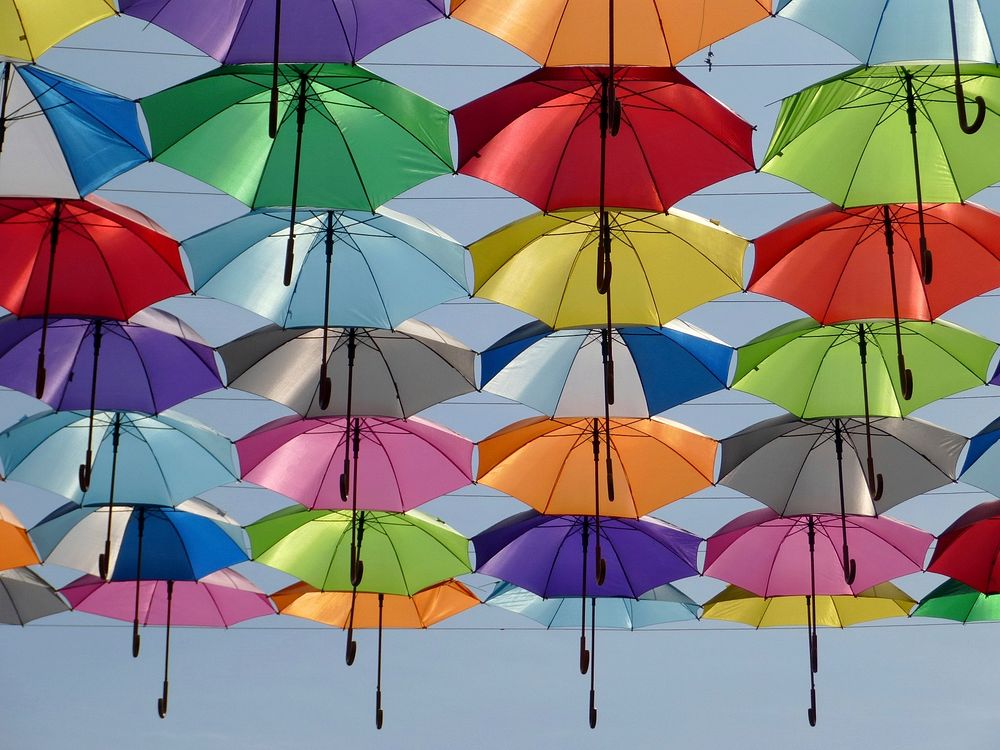 Free colorful umbrellas in sky image, public domain CC0 photo.