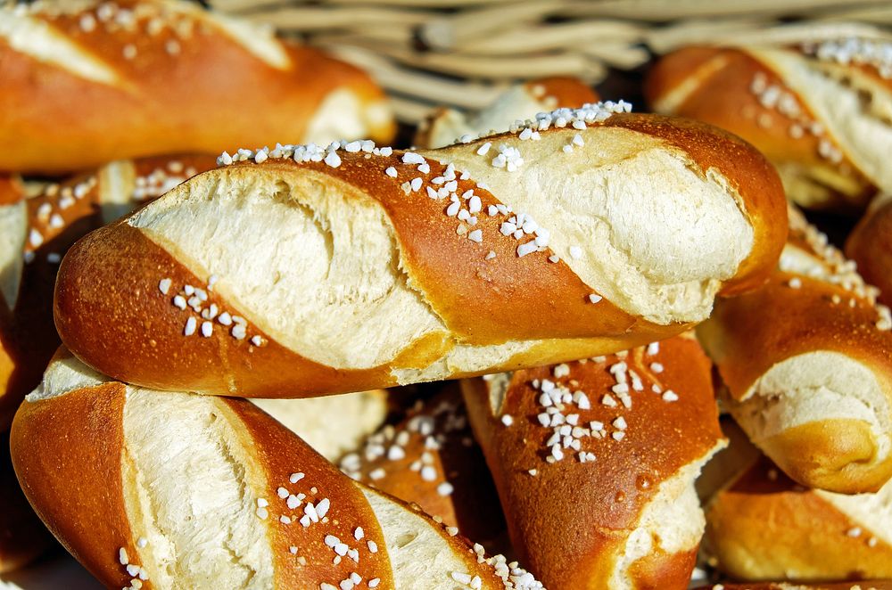 Free pretzel bread on plate image, public domain food CC0 photo.