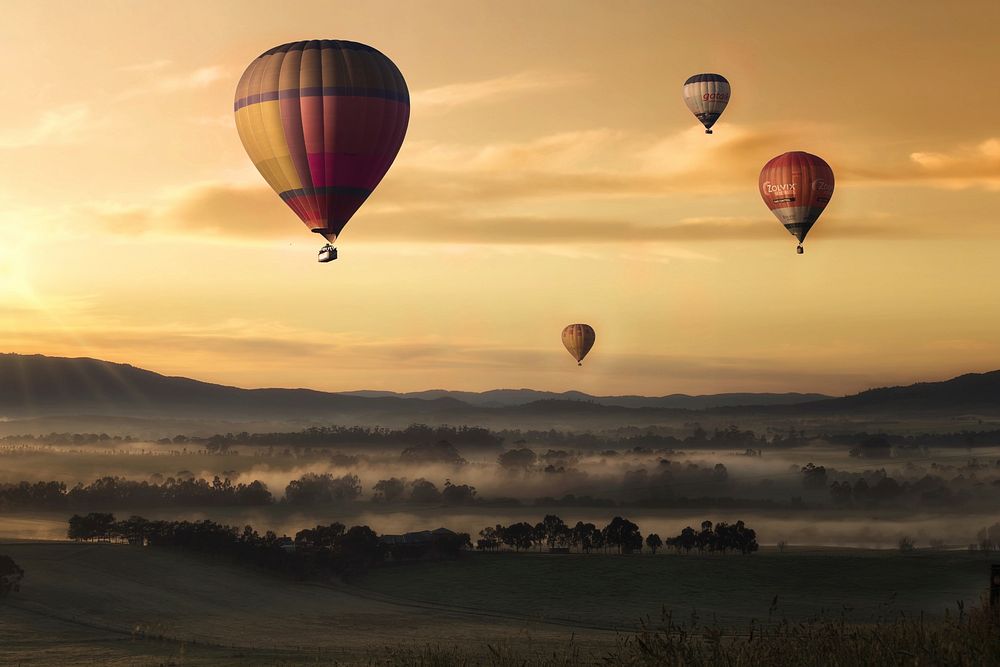Free hot air balloon at dawn image, public domain travel CC0 photo.