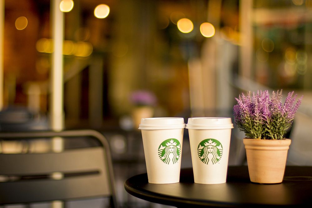 Starbucks paper coffee cups, location unknown, 08/02/2017