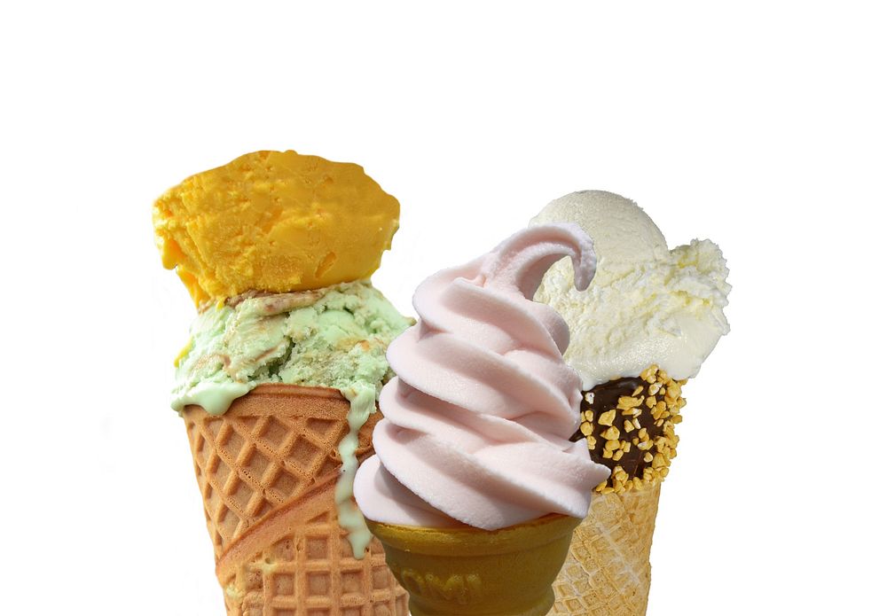 Free assorted ice cream cones on plate image, public domain dessert CC0 photo.