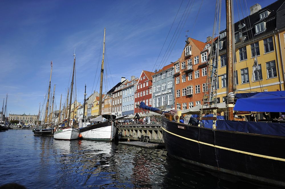 Free sailing boat at dock in Nyhavn canal, Copenhagen, Denmark image, public domain CC0 photo.