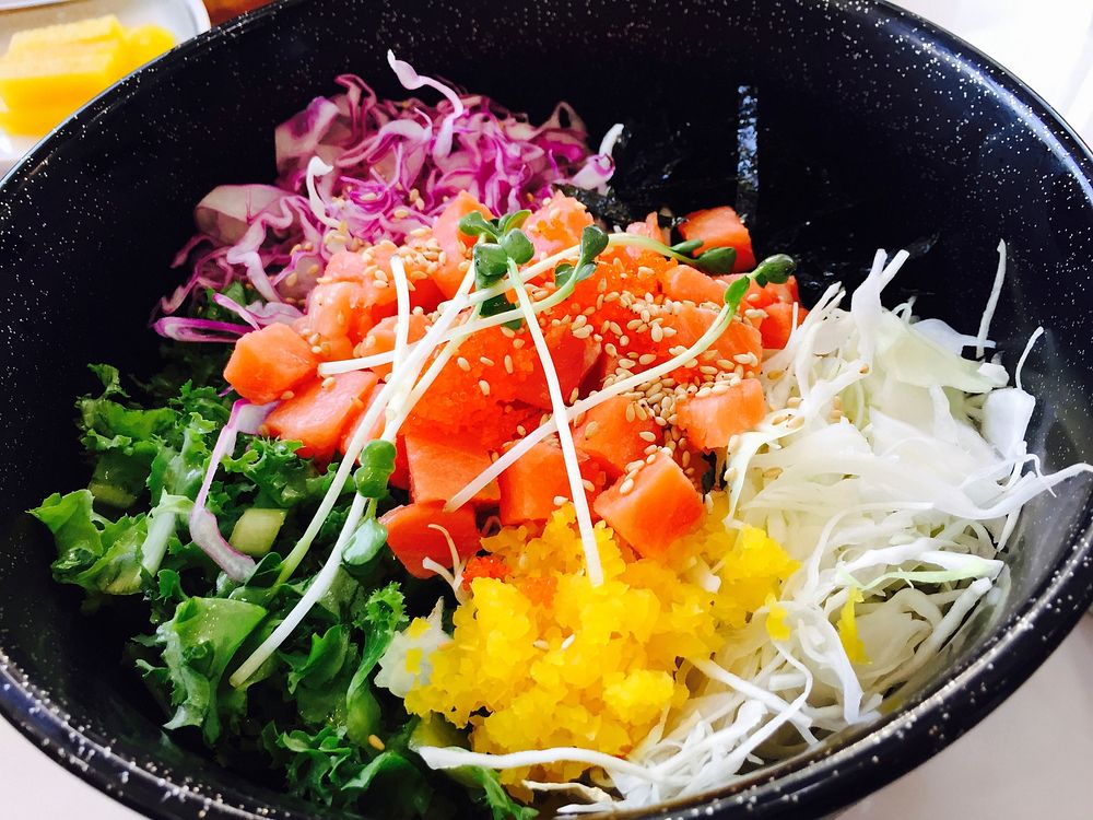 Free raw fish bibimbap dish image, public domain Korean food CC0 photo. 