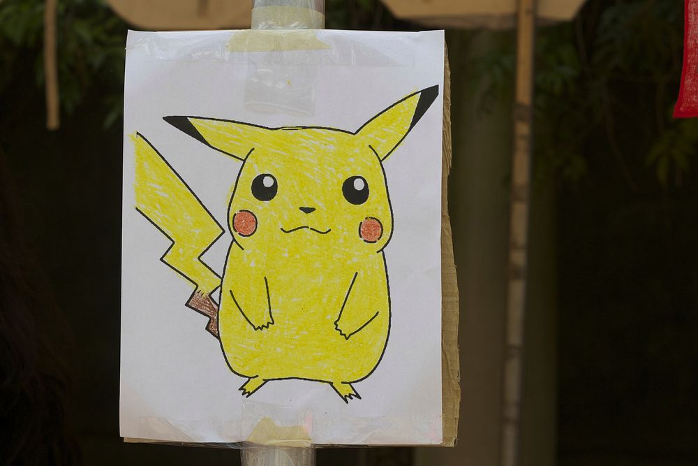 Pikachu, Pokemon character drawing on paper. Location unknown - 02/19/2017