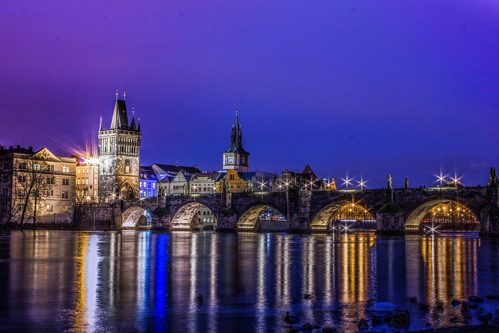 Free The Charles Bridge at night image, public domain landscape CC0 photo.