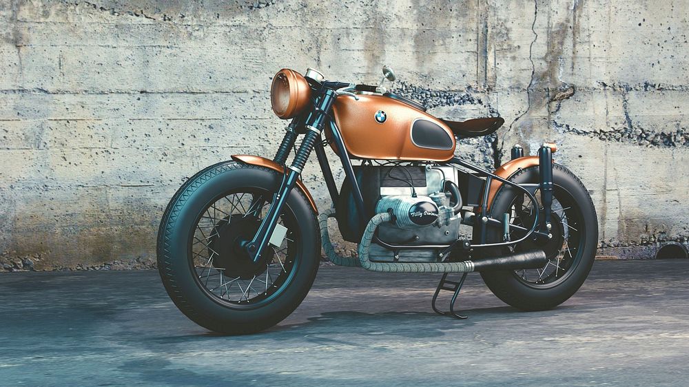 Copper BMW motorcycle, location unknown, 23 February 2017. View public domain image source here