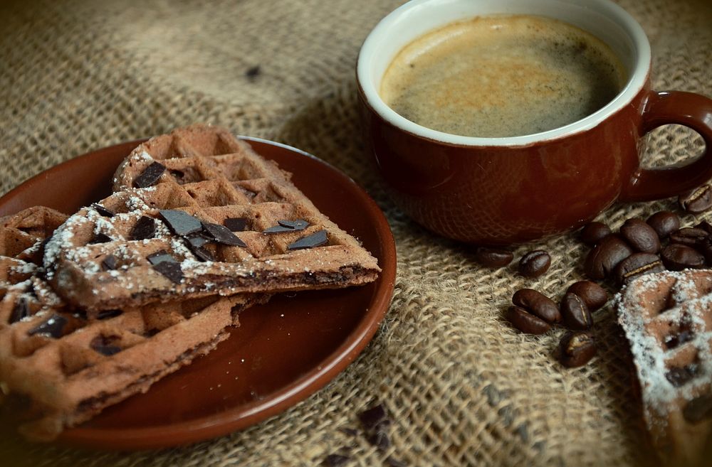 Free black coffee & heart shape cookies photo, public domain drink CC0 image.