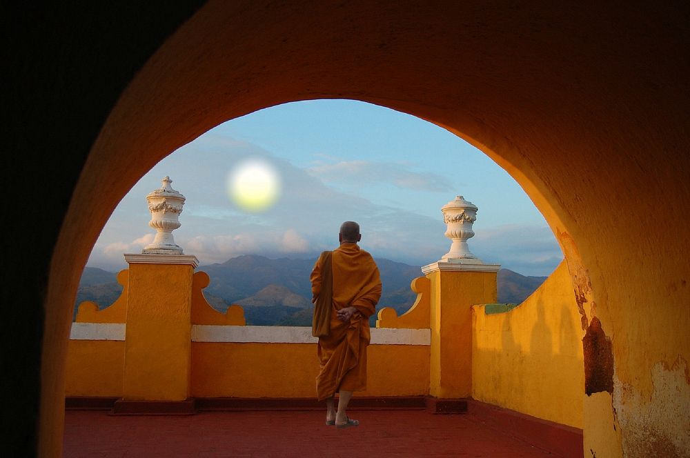 Tibetan monk in monastery, free public domain CC0 photo.