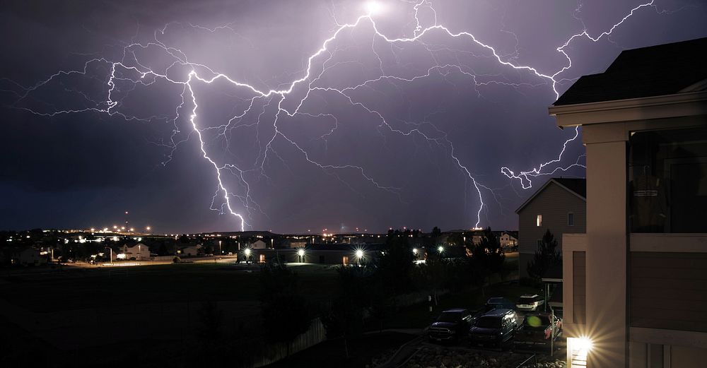 Thunderstorm lightning night sky photo, free public domain CC0 photo.