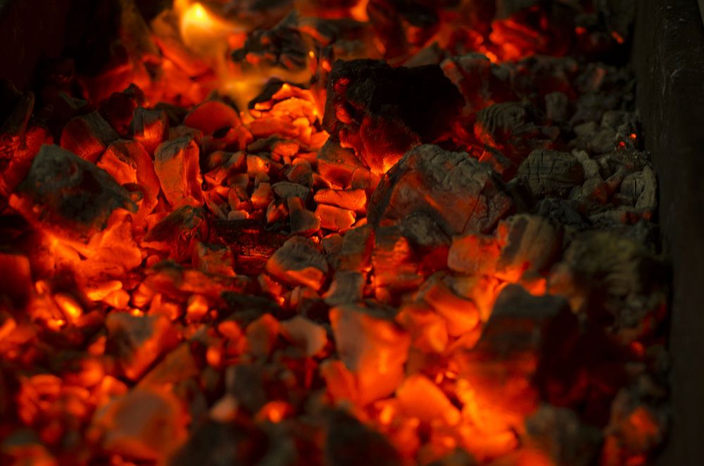 Free glowing coals in a barbeque grill photo, public domain CC0 image.
