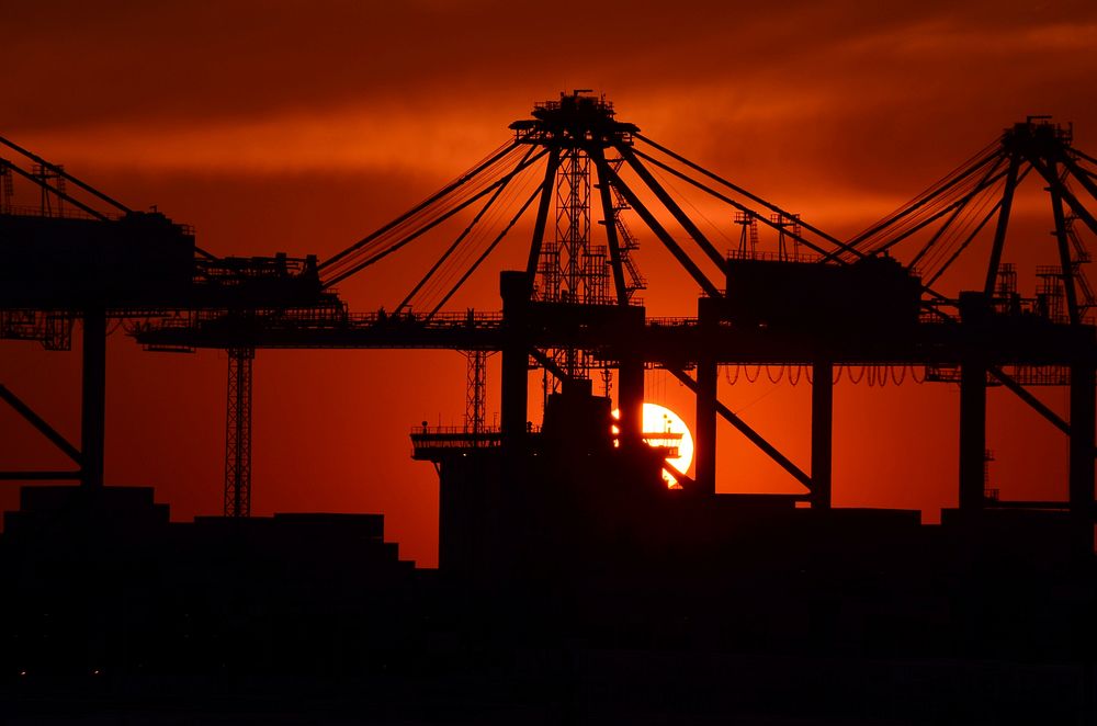 Factory silhouette during sunset, free public domain CC0 photo