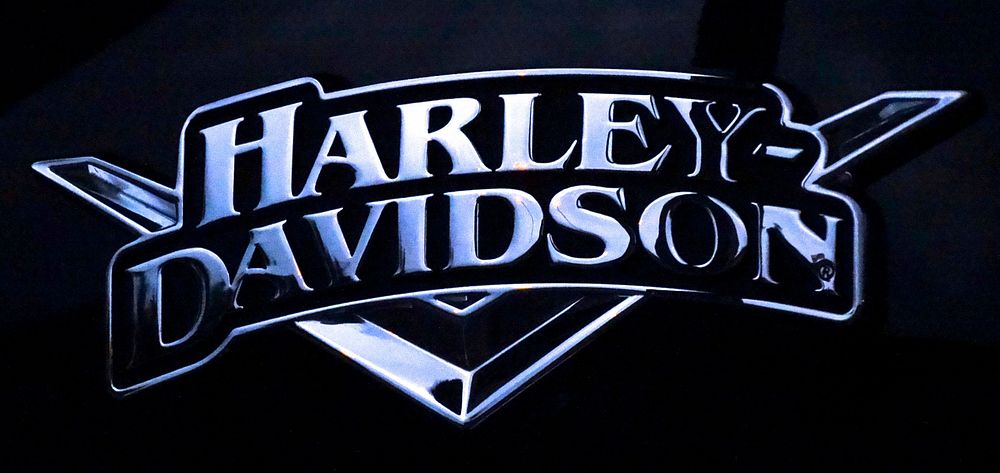 Closeup on Harley Davidson logo, unknown location, 2 March 2017. View public domain image source here