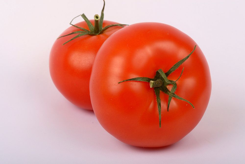 Free image of two tomatoes, public domain CC0 photo.