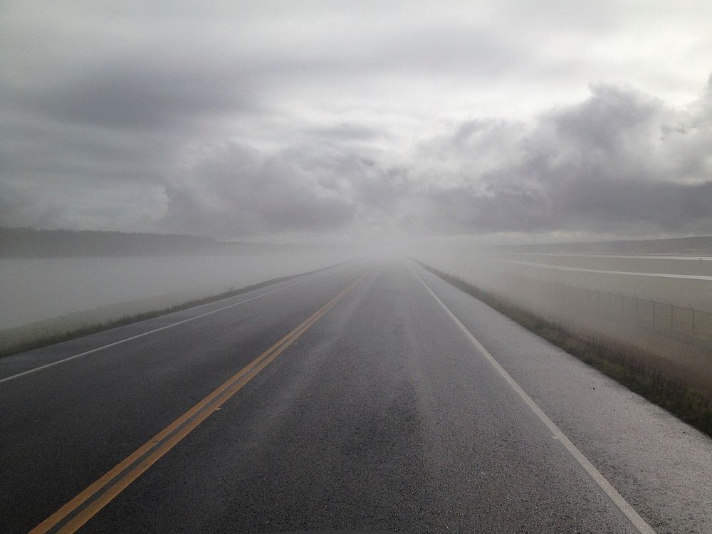 Free foggy highway road background, public domain CC0 photo.