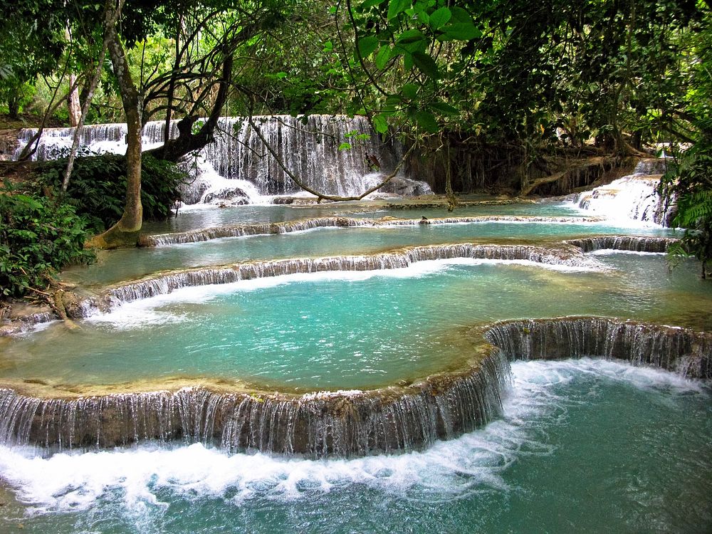 Free Kuang Si Waterfall image, public domain landscape CC0 photo.