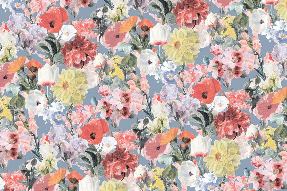 Colorful flower pattern background, botanical design, remixed from original artworks by Pierre Joseph Redout&eacute;