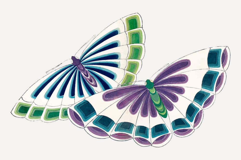 Colorful butterfly, Japanese woodblock, vintage illustration vector