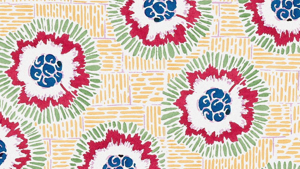 Vintage flower desktop wallpaper, colorful art deco & art nouveau background