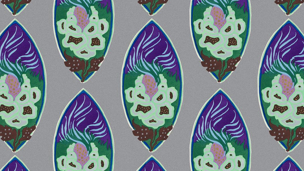 Art deco nature desktop wallpaper, vintage colorful art nouveau background