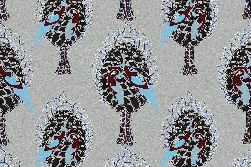 Aesthetic bird pattern, seamless Art Nouveau background in oriental style