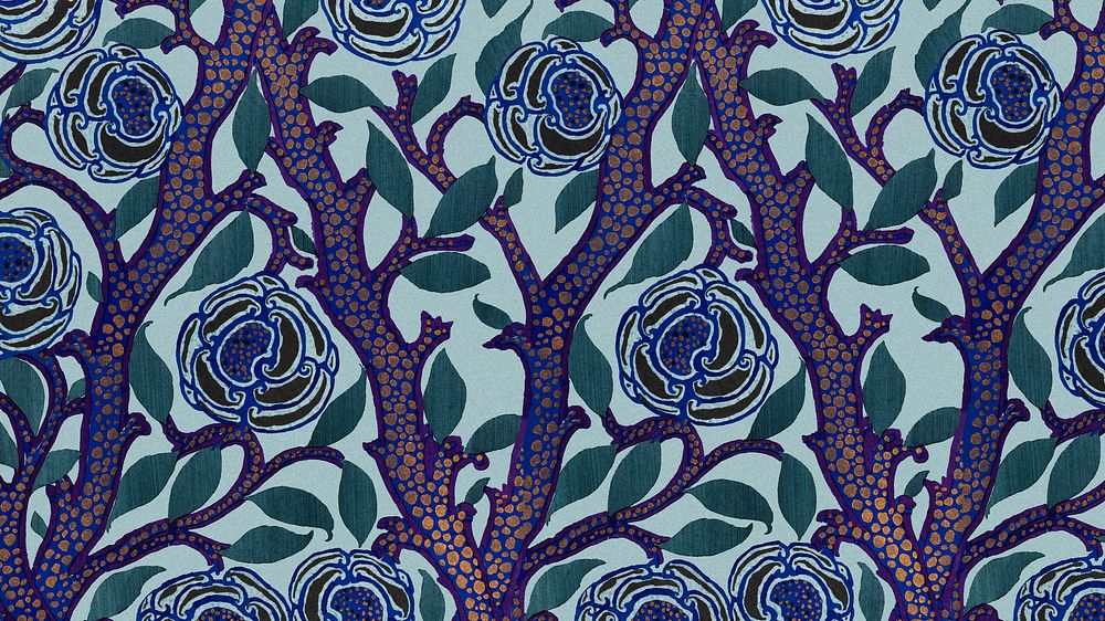 Seamless botanical pattern, Art Nouveau desktop wallpaper background in oriental style