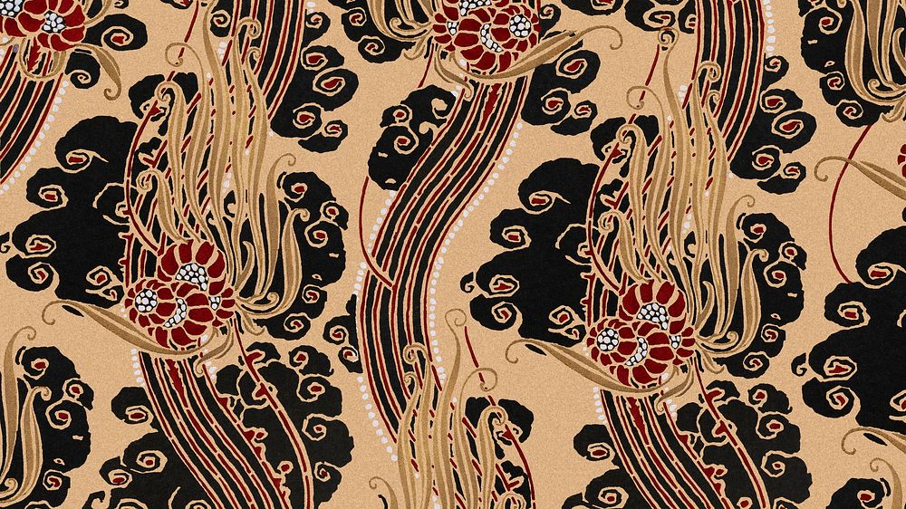 Aesthetic gold botanical pattern Art Deco desktop wallpaper background in oriental style
