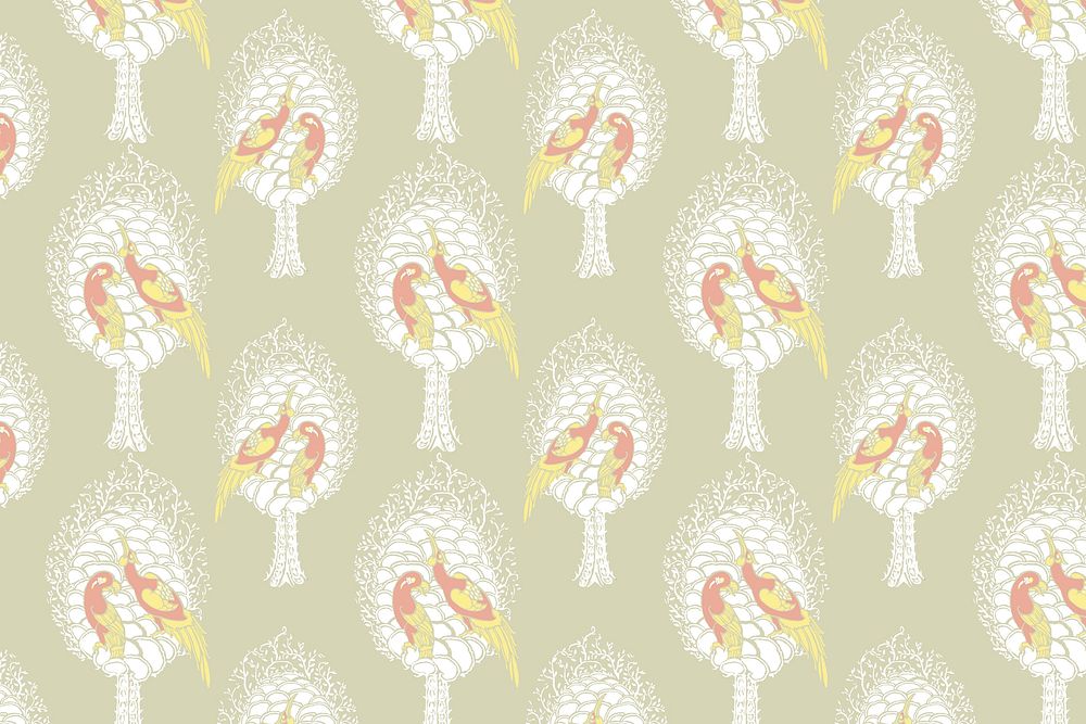Pastel bird pattern, aesthetic Art Nouveau peacock and parrot background in oriental style vector