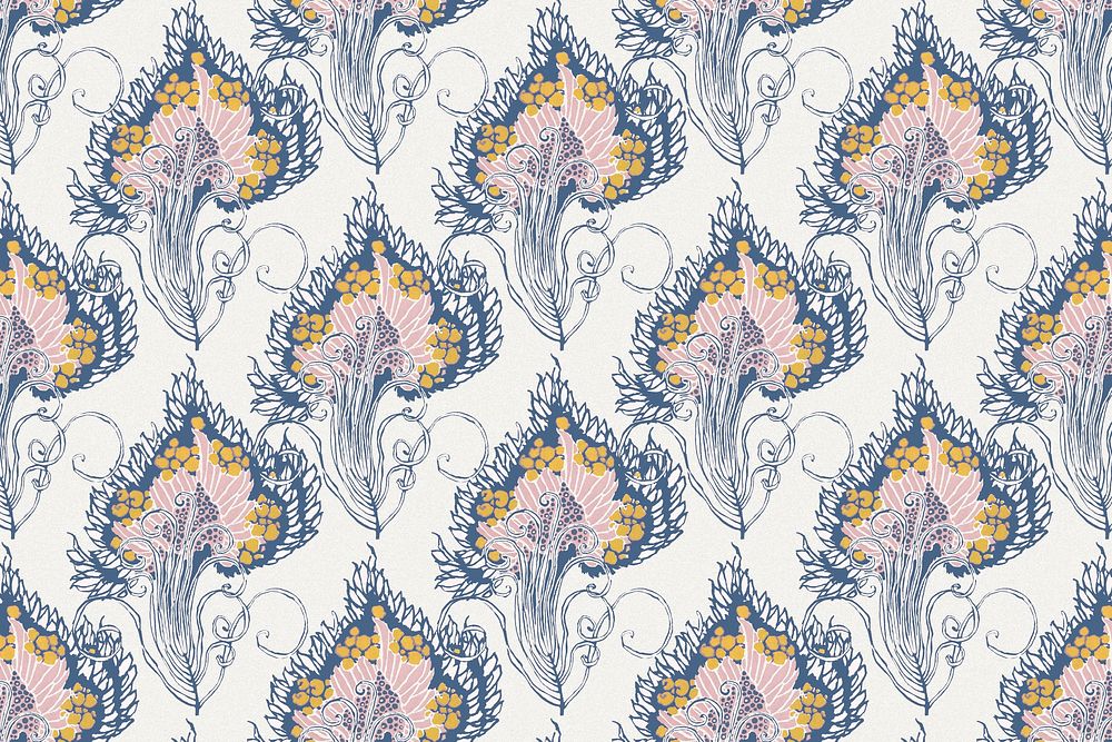 Blue flower pattern, seamless Art Nouveau background in oriental style