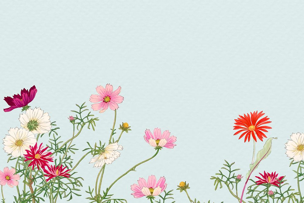 Wildflower border background, vintage Japanese art vector